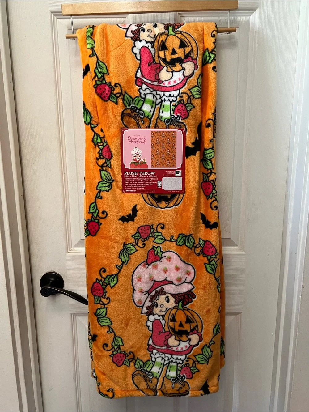 Strawberry Shortcake Halloween Plush Throw - Orange Pumpkin Design
